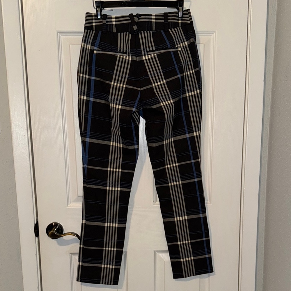 Anthropologie Black and Blue Plaid Straight Leg Pants - Picture 2 of 3